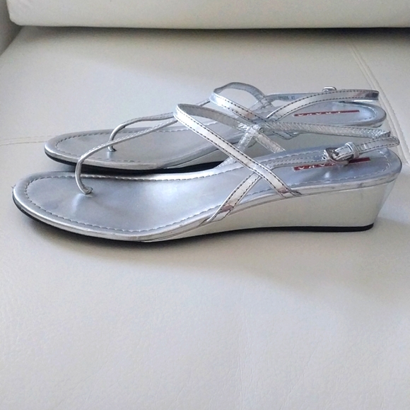 PRADA WEDGE SILVER SANDALS SIZE 41 - Picture 2 of 7